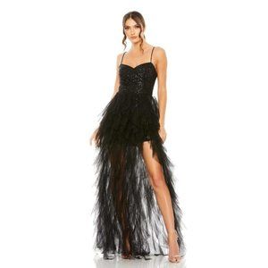 MAC DUGGAL Sequin Ruffle Tulle Gown in Black Size US 8
